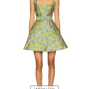 Elliatt Lime Green Floral Square-Neck Mini Dress with Belt